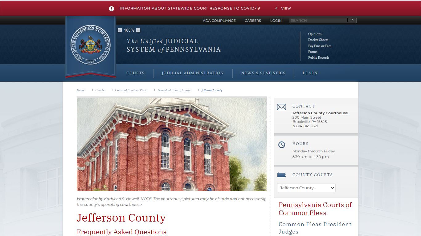 Jefferson County | Individual County Courts - Judiciary of Pennsylvania