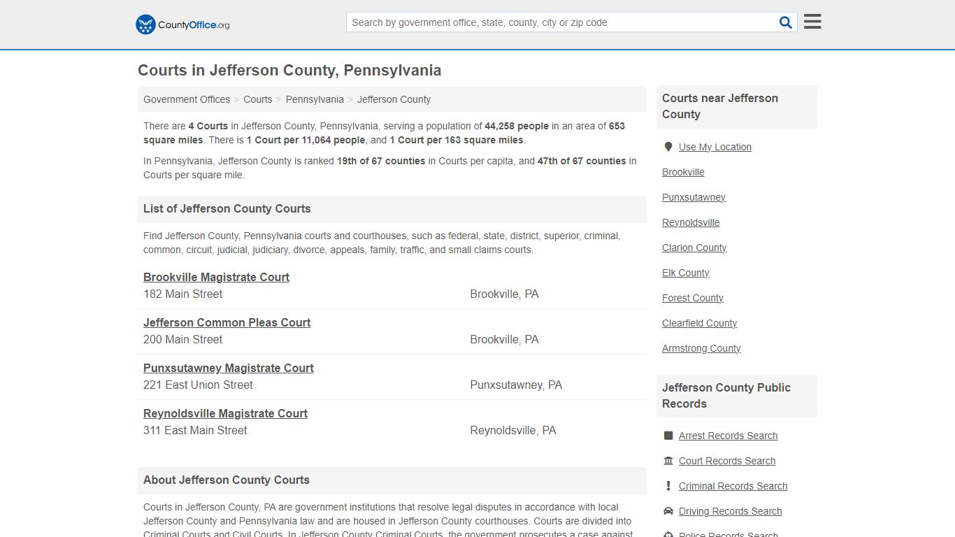 Courts - Jefferson County, PA (Court Records & Calendars)